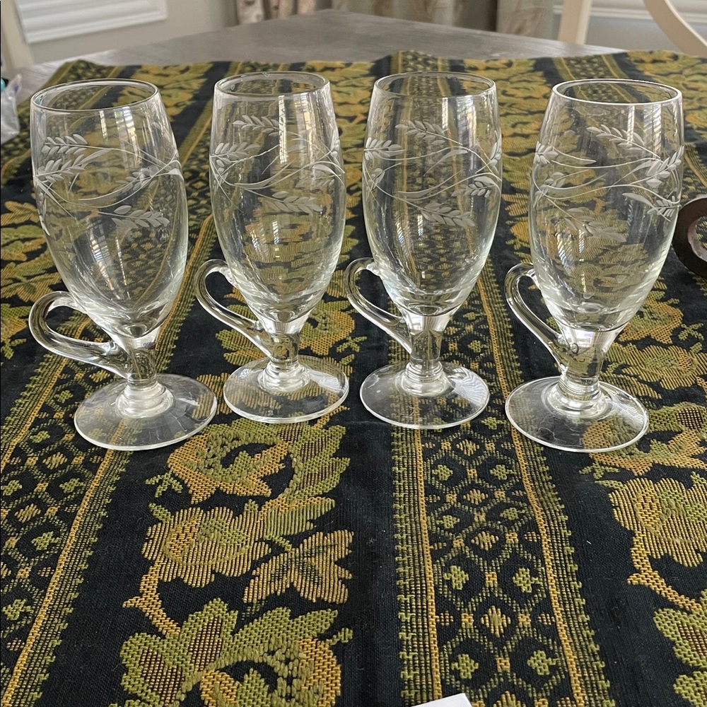 Vintage Set of 4 Etched Irish Coffee Mugs